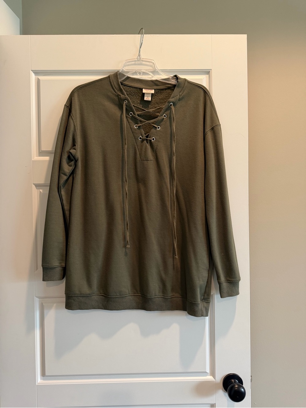 Mossimo Supply Co. Olive Green Lace-Up Pullover
